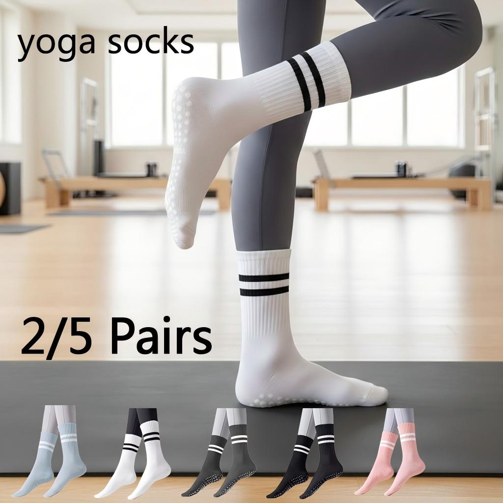 Pilates Yoga Fitness - 女性用ノンスリップヨガソックス、グリップ付きピラティスソックス、2/5足セット、ダンス、バレ、ジム、フィットネスワークアウト用滑り止めソックス