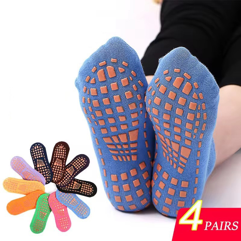 Pilates Yoga Footwear - 4 ペアのピュアコットンヨガソックスフィットネスピラティス女性用ソックスシリコン滑り止めと耐摩耗性フットマッサージアンクルソックス