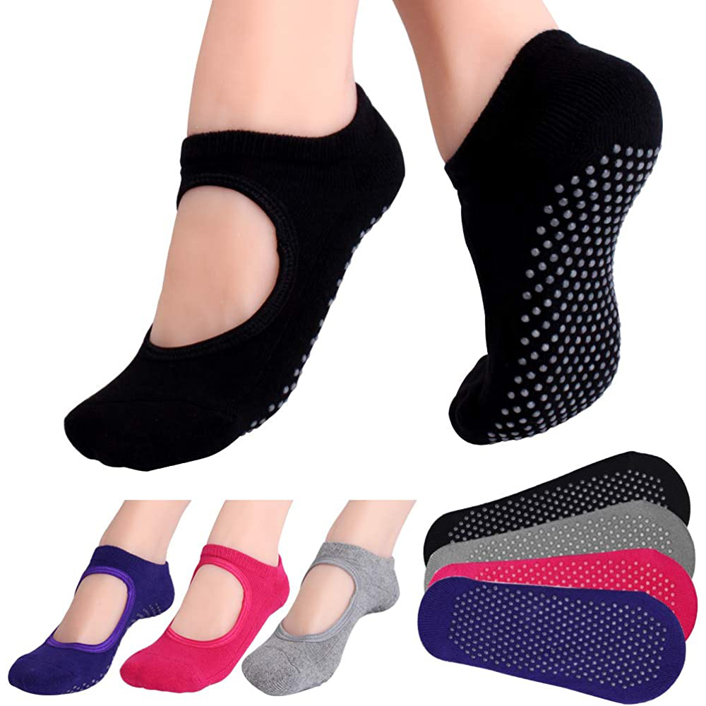 Pilates Yoga Fitness - バックレスノンスリップフィットネスピラティスソックス綿女性スポーツヨガソックスバレエダンススリッパ裸足靴下ワークアウトジム用