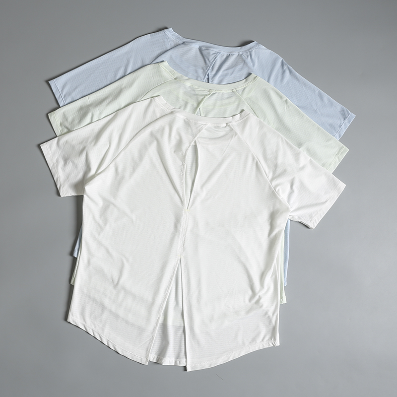 Pilates Yoga Morning - 女性用ヨガスポーツウェア半袖ルーズ通気性モーニングランニングTシャツ中空速乾ピラティスヨガカバーアップ