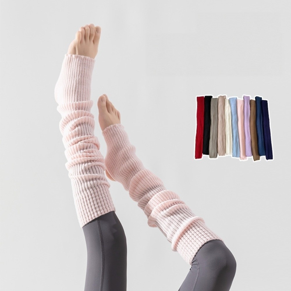 Pilates Yoga Footwear - 日常着用ニーハイバレエレッグウォーマーフットカバー無地ロングフットカバーソフトピラティスヨガニットソックスジムフィットネス