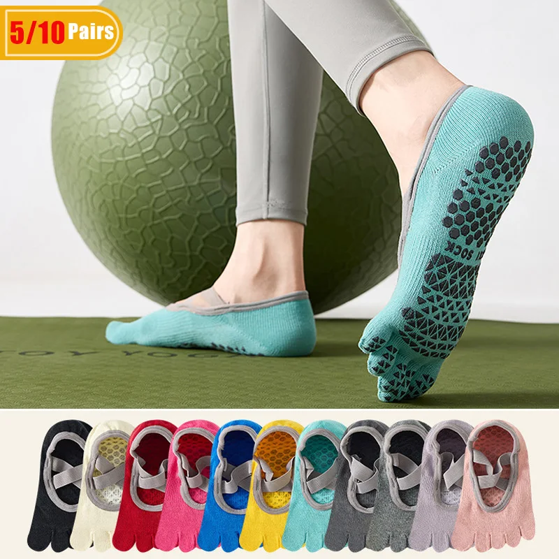 5/10 ペアの女性用コットンヨガ 5 本指ソックス汗吸収ソ - Pilates Yoga &A のレビューと価格