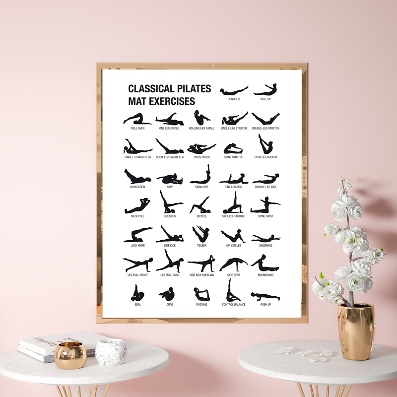 フレームレスピラティスワークアウトチャートポスターキャンバス - Pilates Yoga &A のレビューと価格